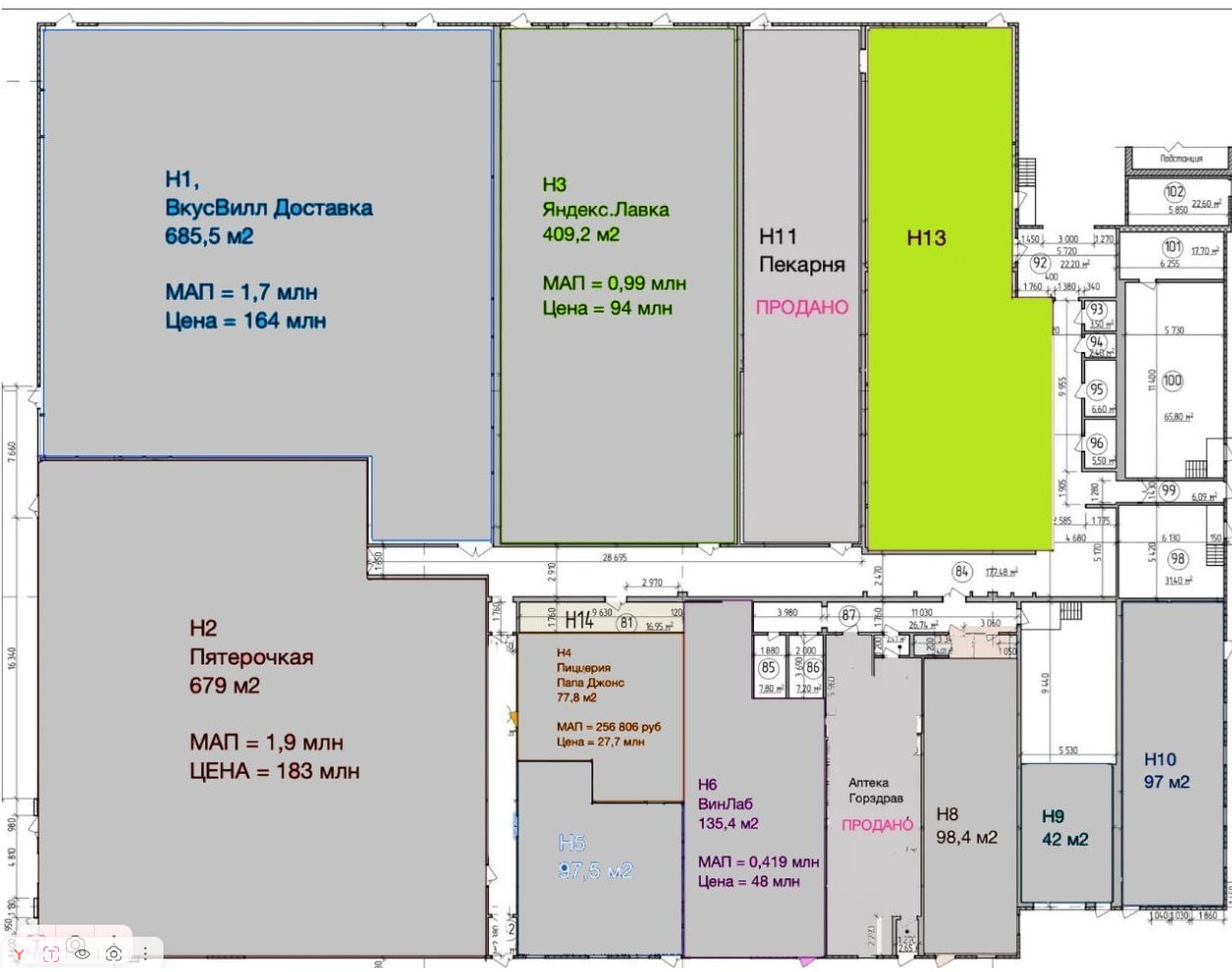 Планировка 1 — Продажа ПСН 270.5 м² потолки 6м