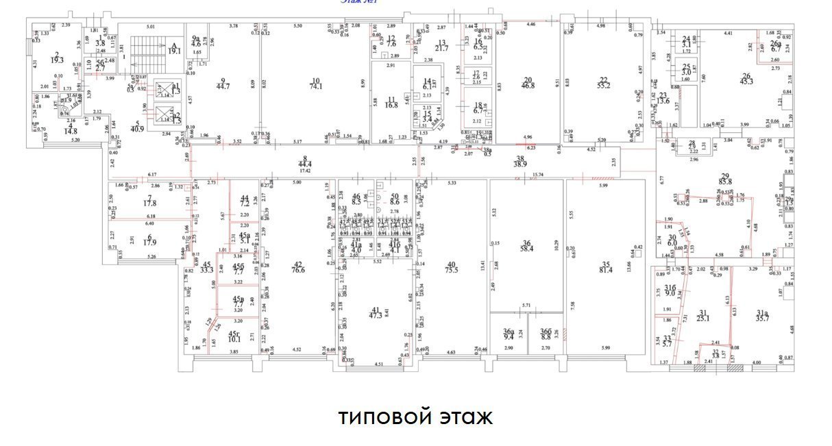 Планировка 1 — Офис 1000 м², потолки 6 м, ЮЗАО